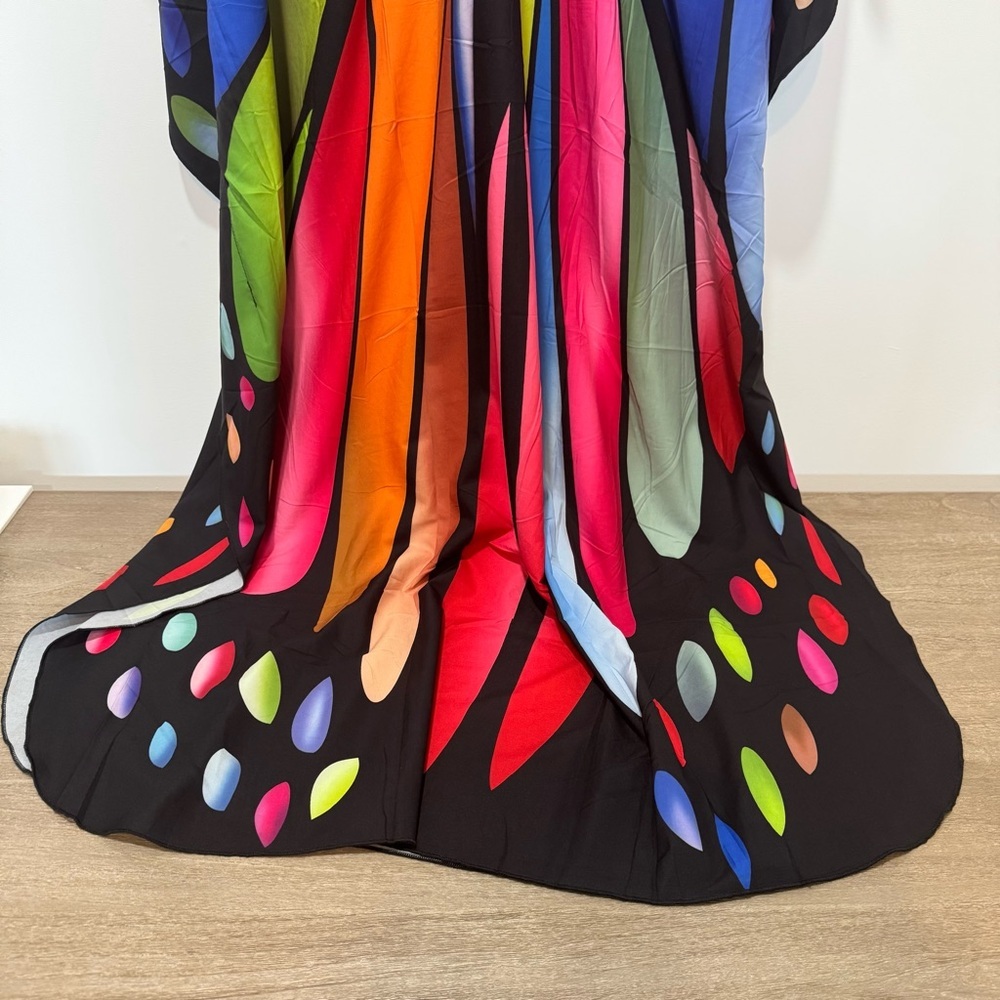 Women’s Multicolor Butterfly-Print Swim Cover-Up Kaftan | One Size - Picture 3 of 8